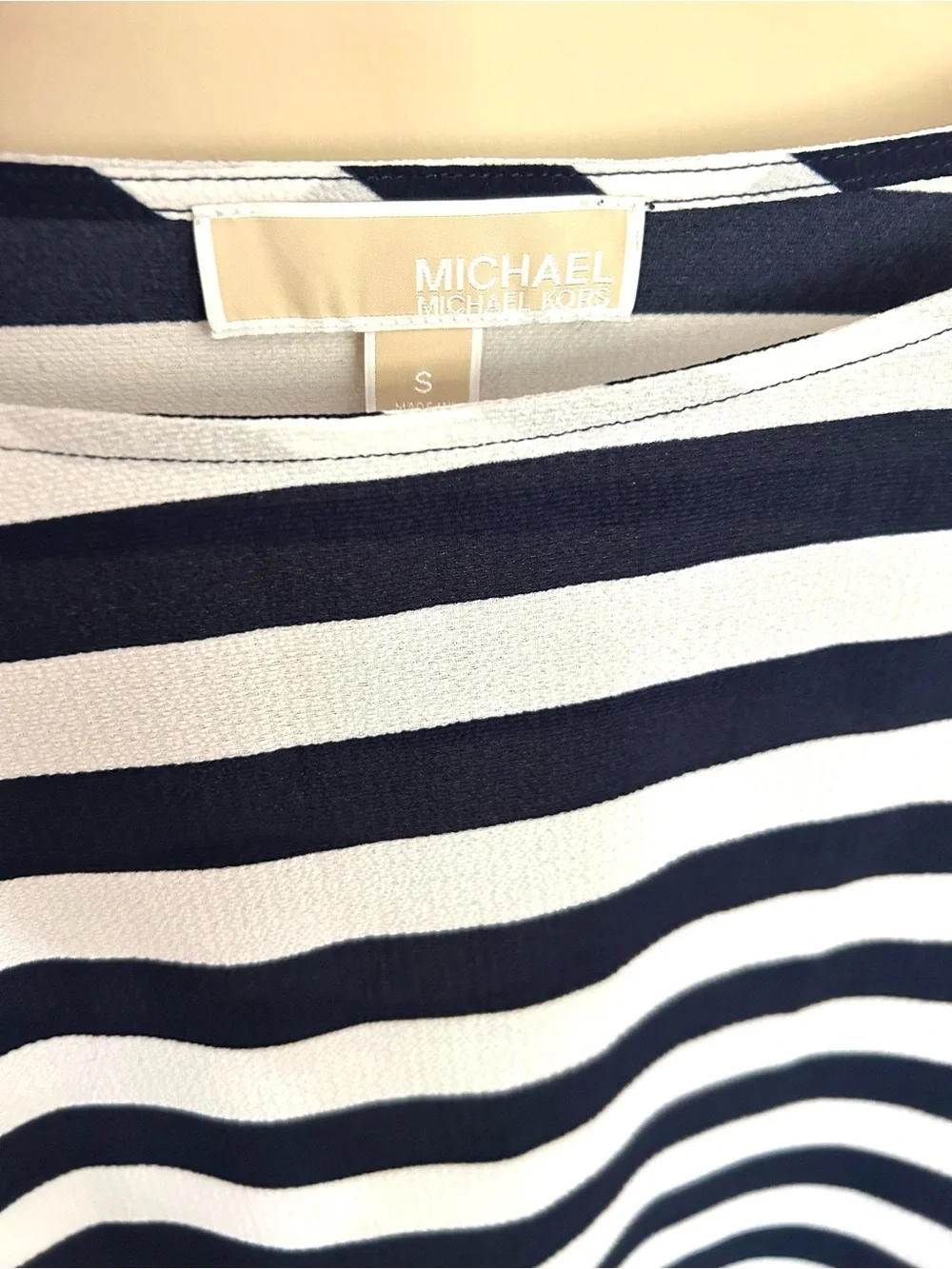 MICHAEL Michael Kors Women’s Navy Blue & White Striped Side-Tie Blouse